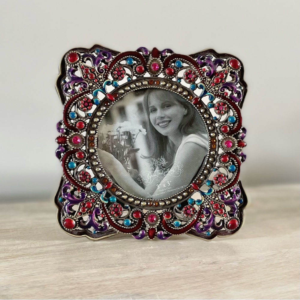 Green Tree Gallery Boho Silver Tone and Gem Colored Frame
